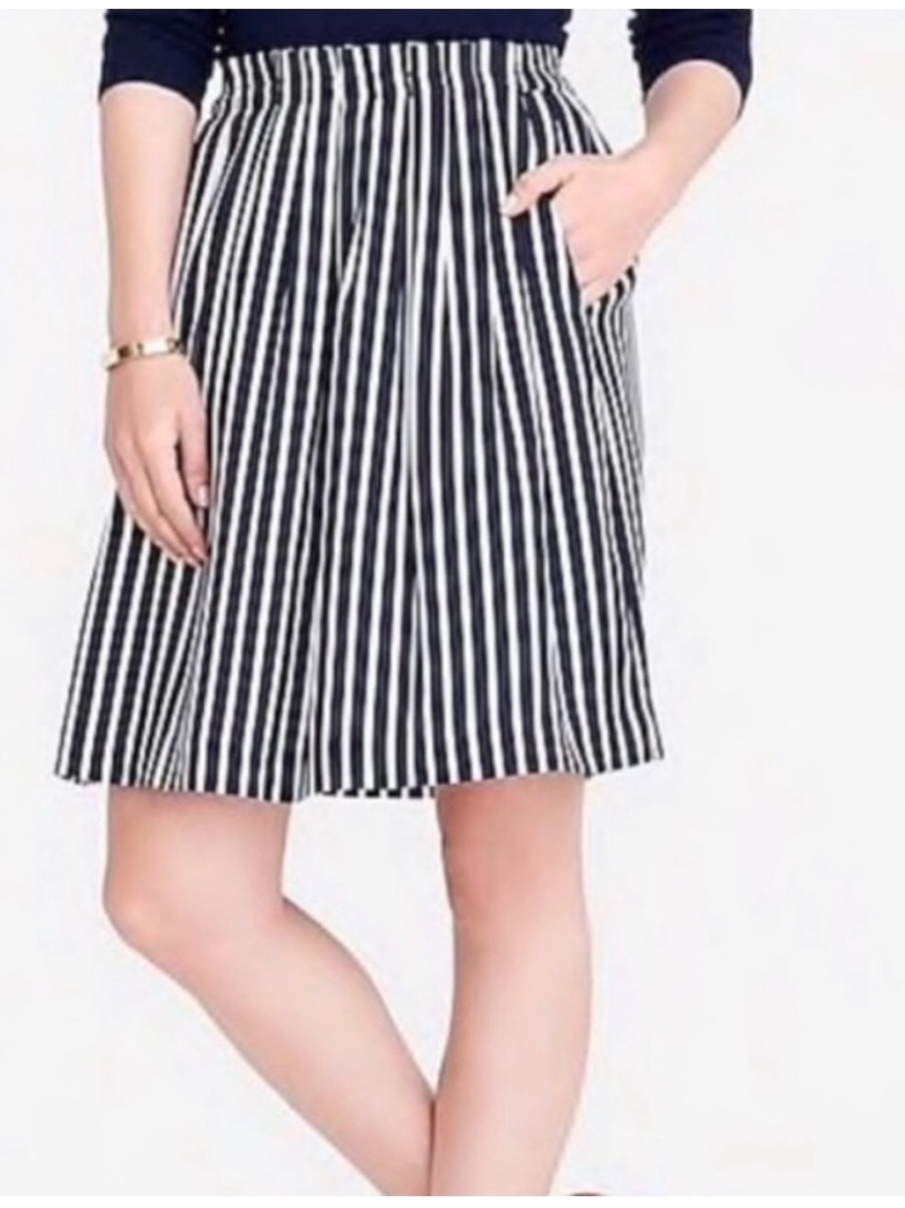 J Crew Mercantile Black and White/Cream Striped A-Line Skirt